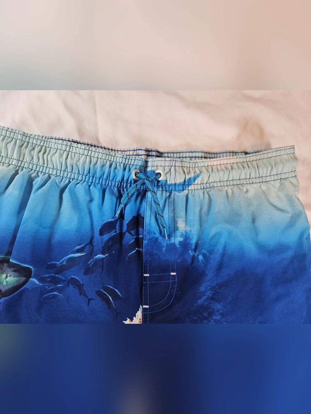 Wonder Nation Boys Shark Ocean Scene Drawstring Waist Swim Trunks Size XL 14/16